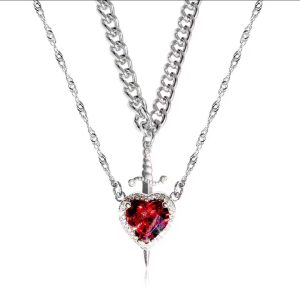 Collier coeur et épée - Colliers de couple - Plaqué or 18 carats ACIER INOXIDABLE Zircon Cristal Bague Bracelet Collier Ensemble de bijoux